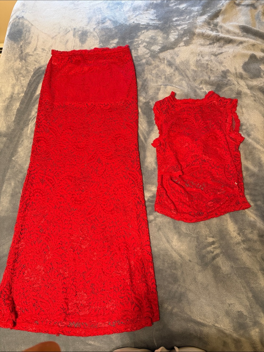 Red Lace Maxi Skirt - Women